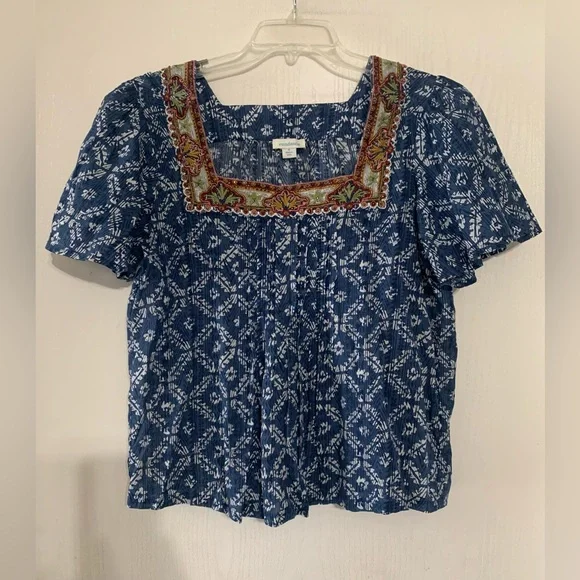 Sundance Outback Blue Beaded Embroidered Boho Top - Picture 3 of 7